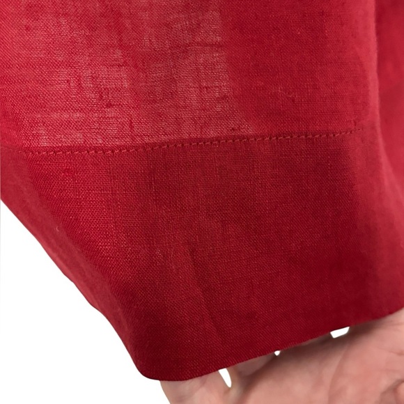 J. JILL - SIZE LARGE RED LINEN SHIRTDRESS - KNOTTED BUTTONS & OVERSIZED - B15 - Picture 4 of 7